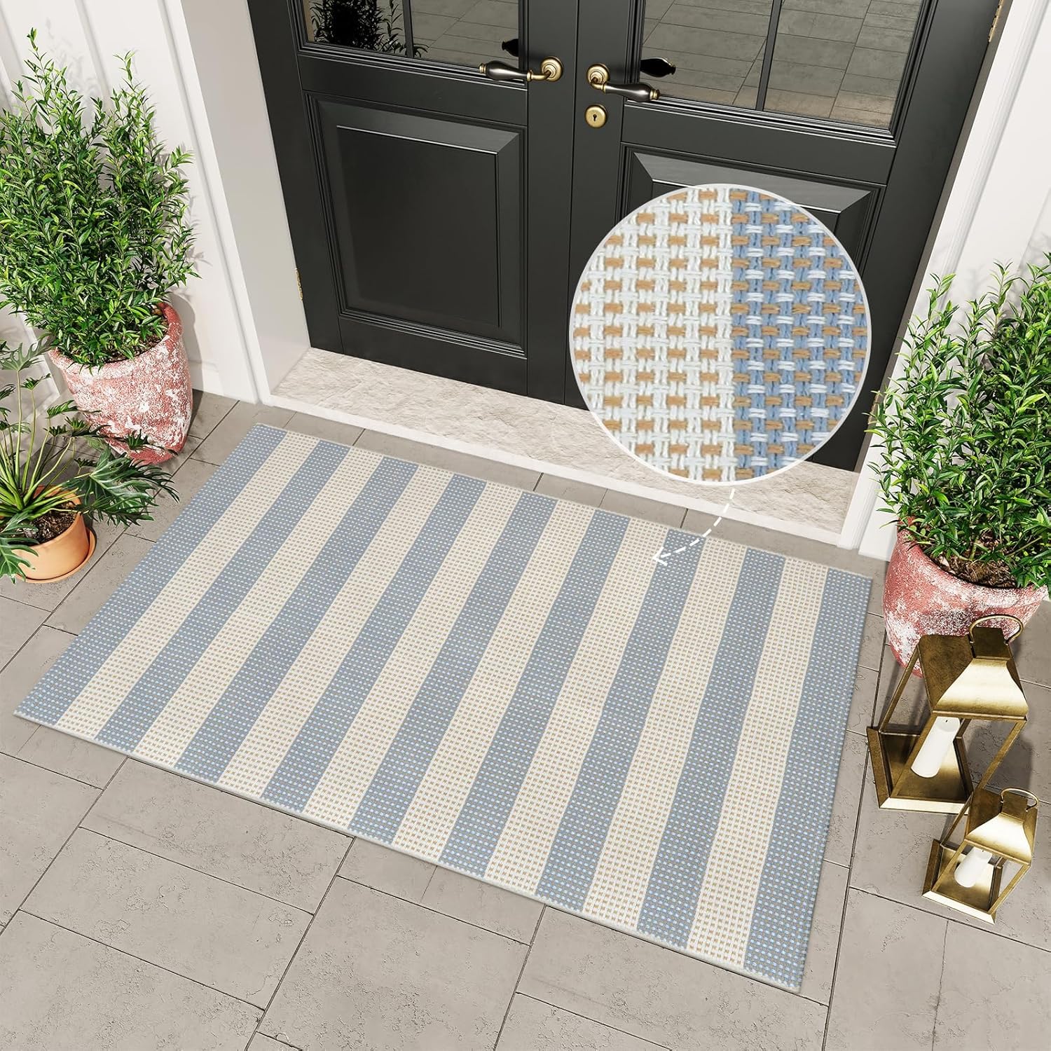 Ojia Cotton Checkered Washable Outdoor Rug