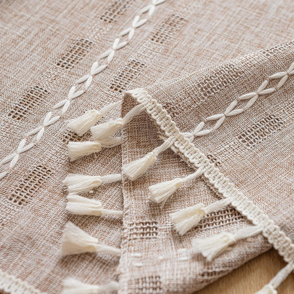 Natural Tassel Striped Linen Boho Kitchen Valance