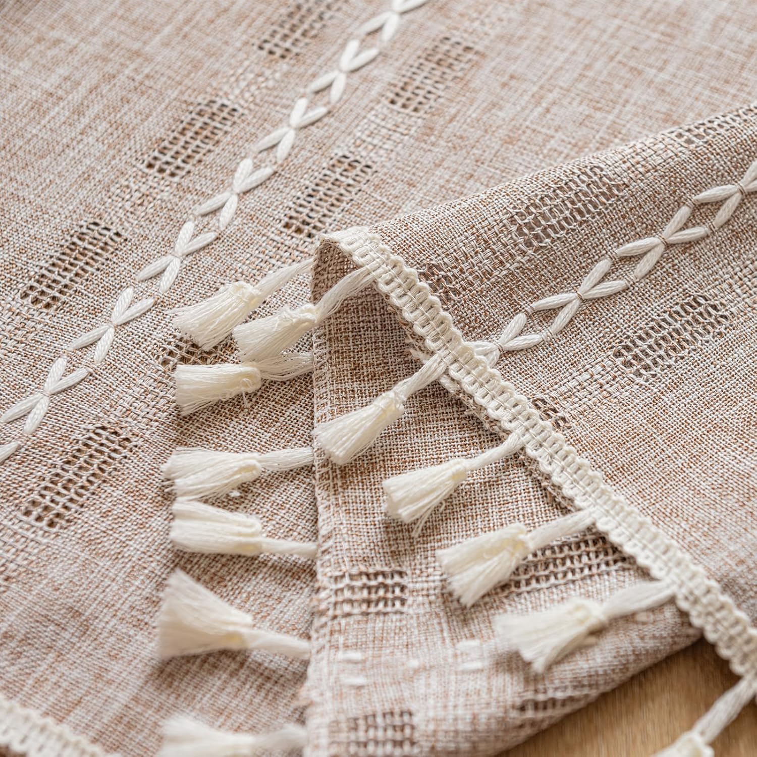 Natural Tassel Striped Linen Boho Kitchen Valance