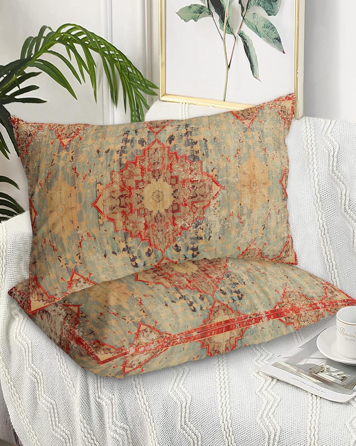 Orange Geometric Boho Envelope Pillowcases Set