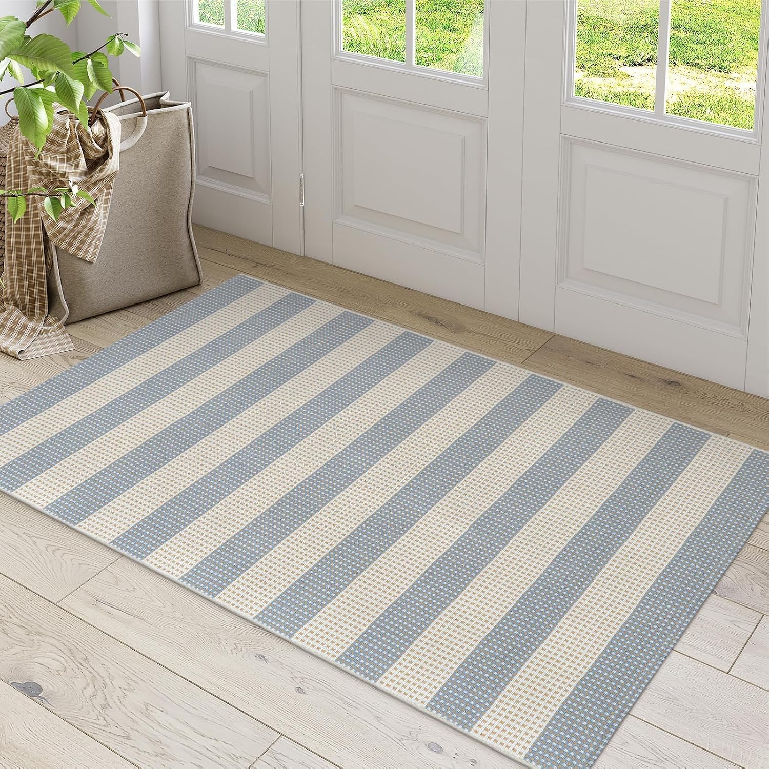 Ojia Cotton Checkered Washable Outdoor Rug