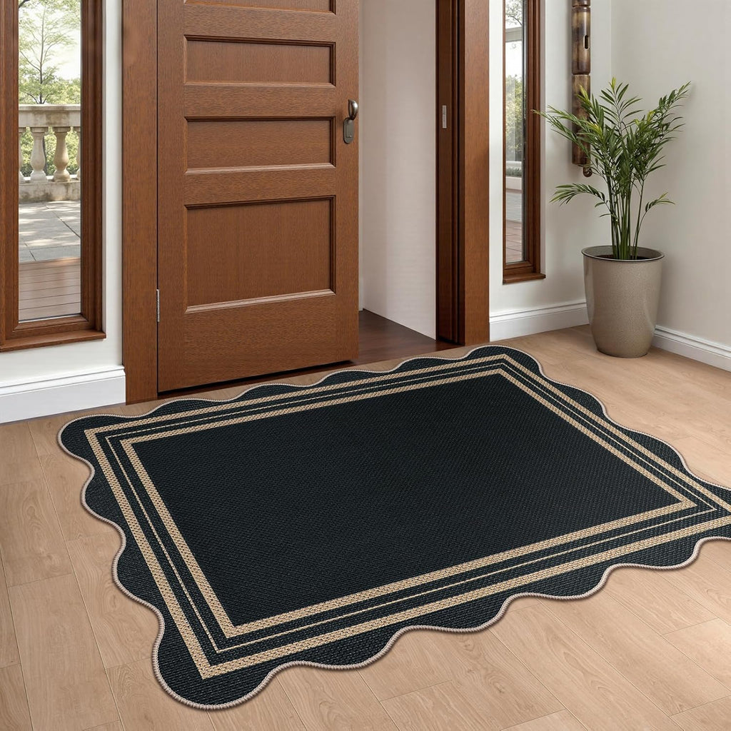 Washable Black Jute Non Slip Entryway Rug