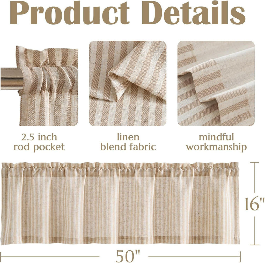 Tan Striped Linen Farmhouse Window Valance