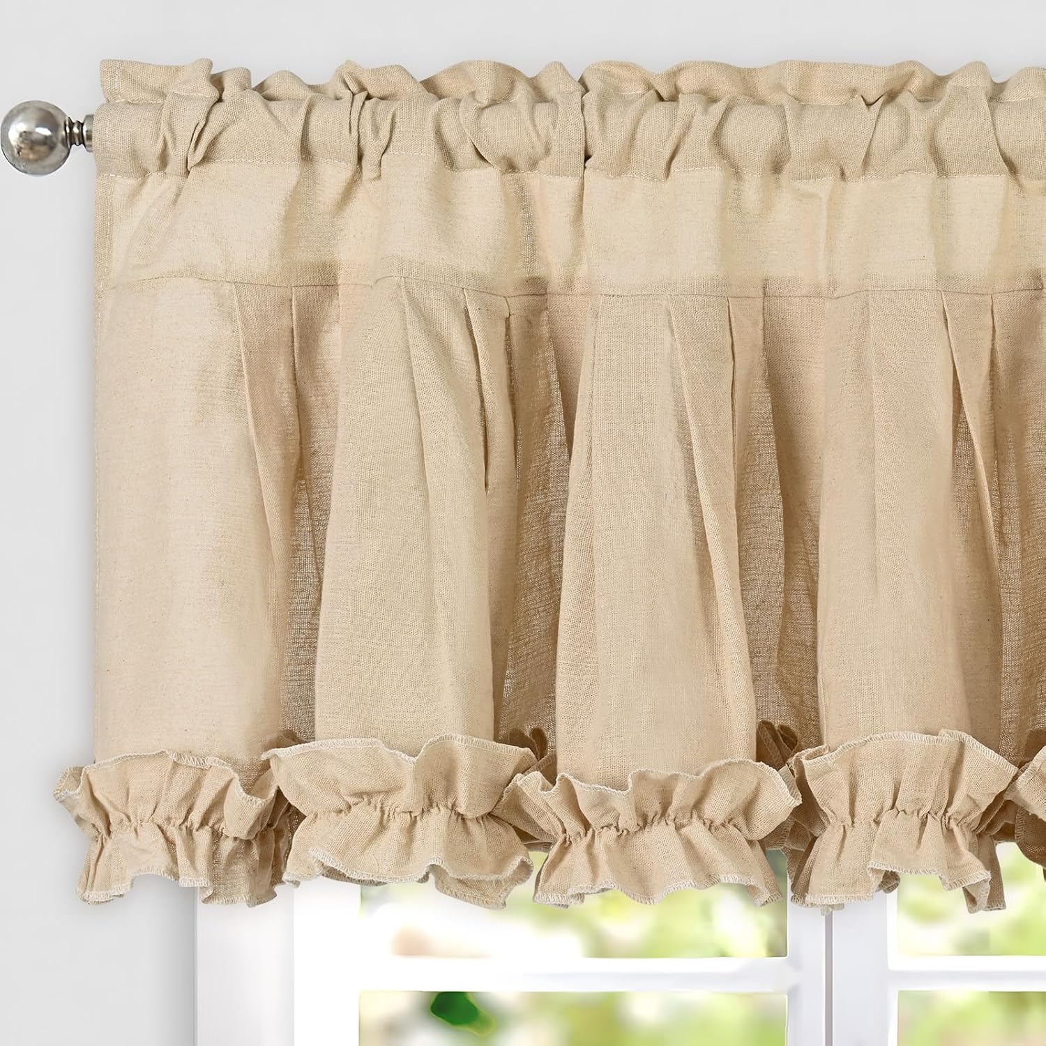Likiyol Ruffle Linen Farmhouse Window Valance