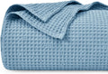 PHF Dusty Blue Waffle Weave Cotton Throw Blanket