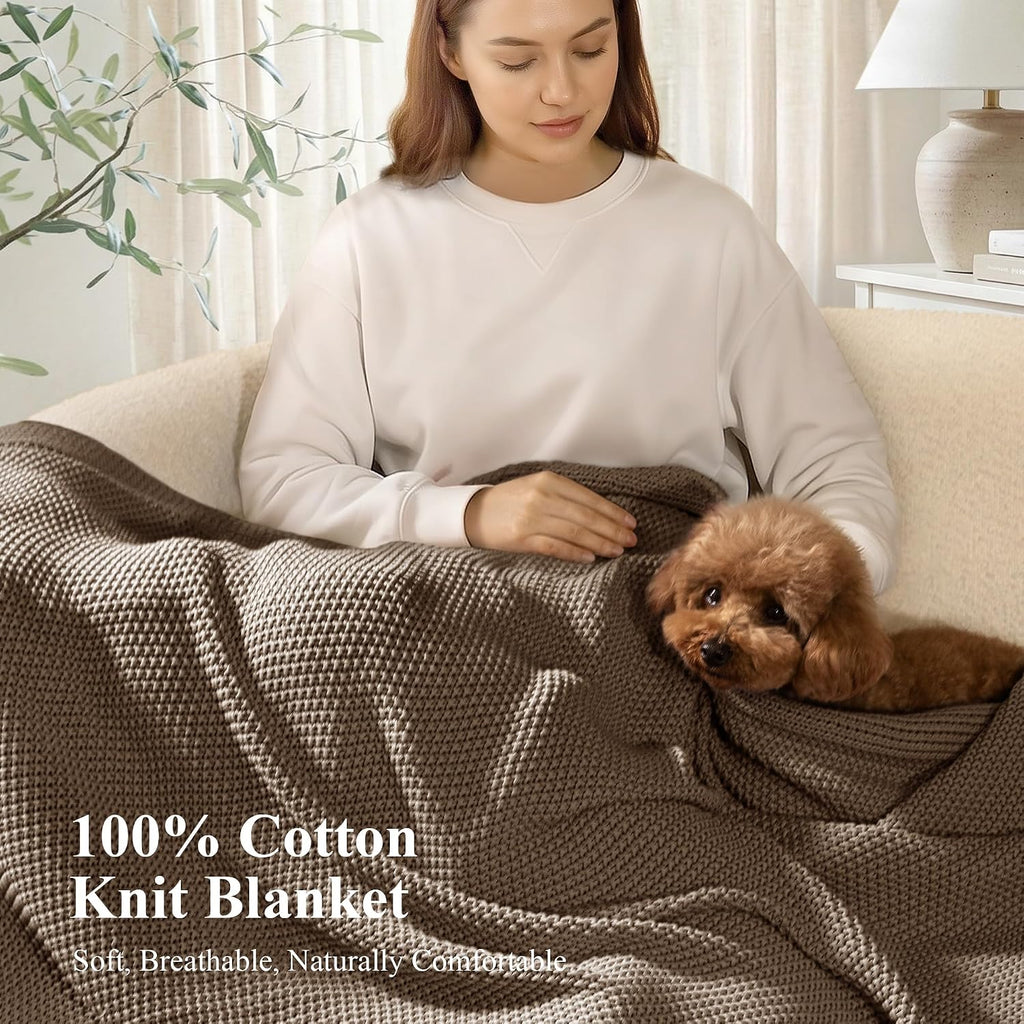 Taupe Cable Knit Cotton All Season Throw Blanket