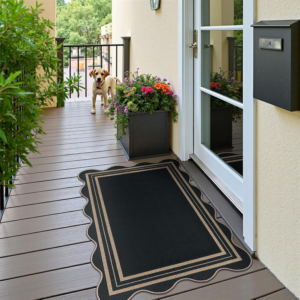 Washable Black Jute Non Slip Entryway Rug