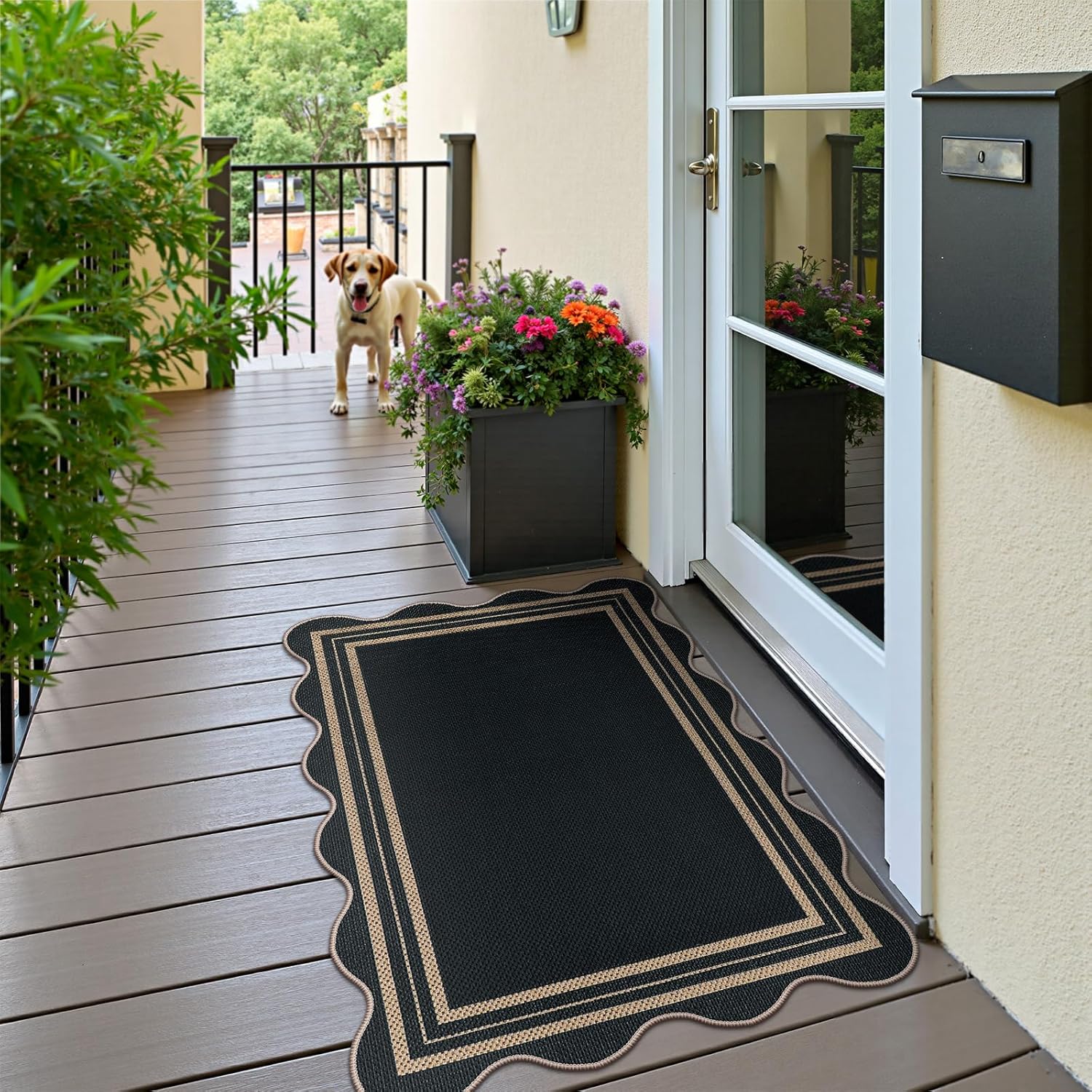 Washable Black Jute Non Slip Entryway Rug