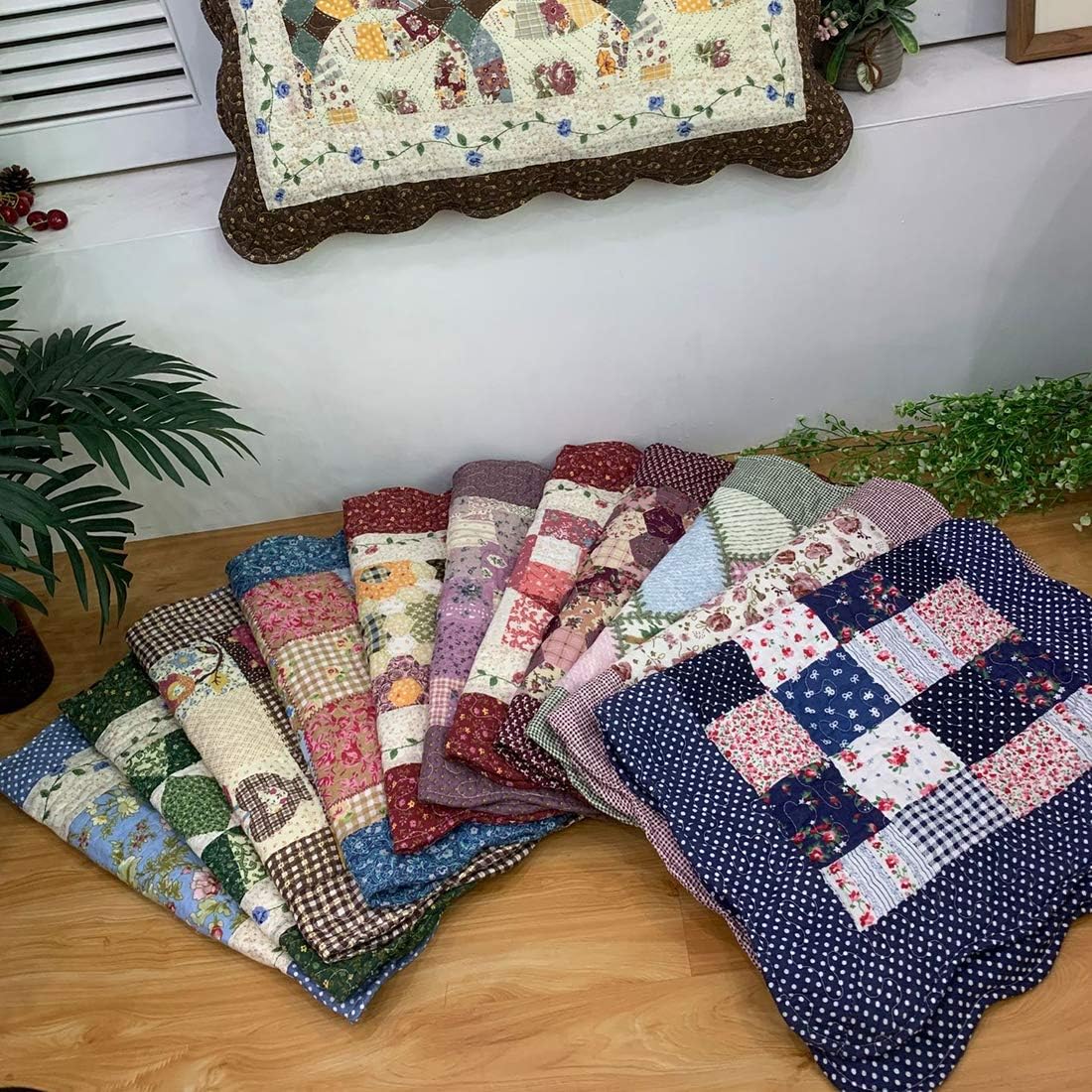 Vctops Green Floral Cotton Pillow Shams Set