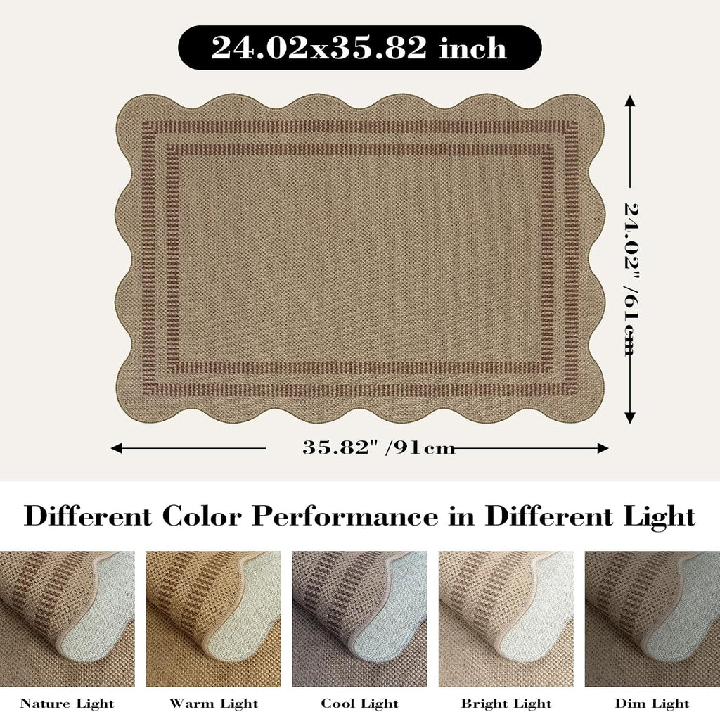 Washable Brown Jute Non Slip Entryway Rug