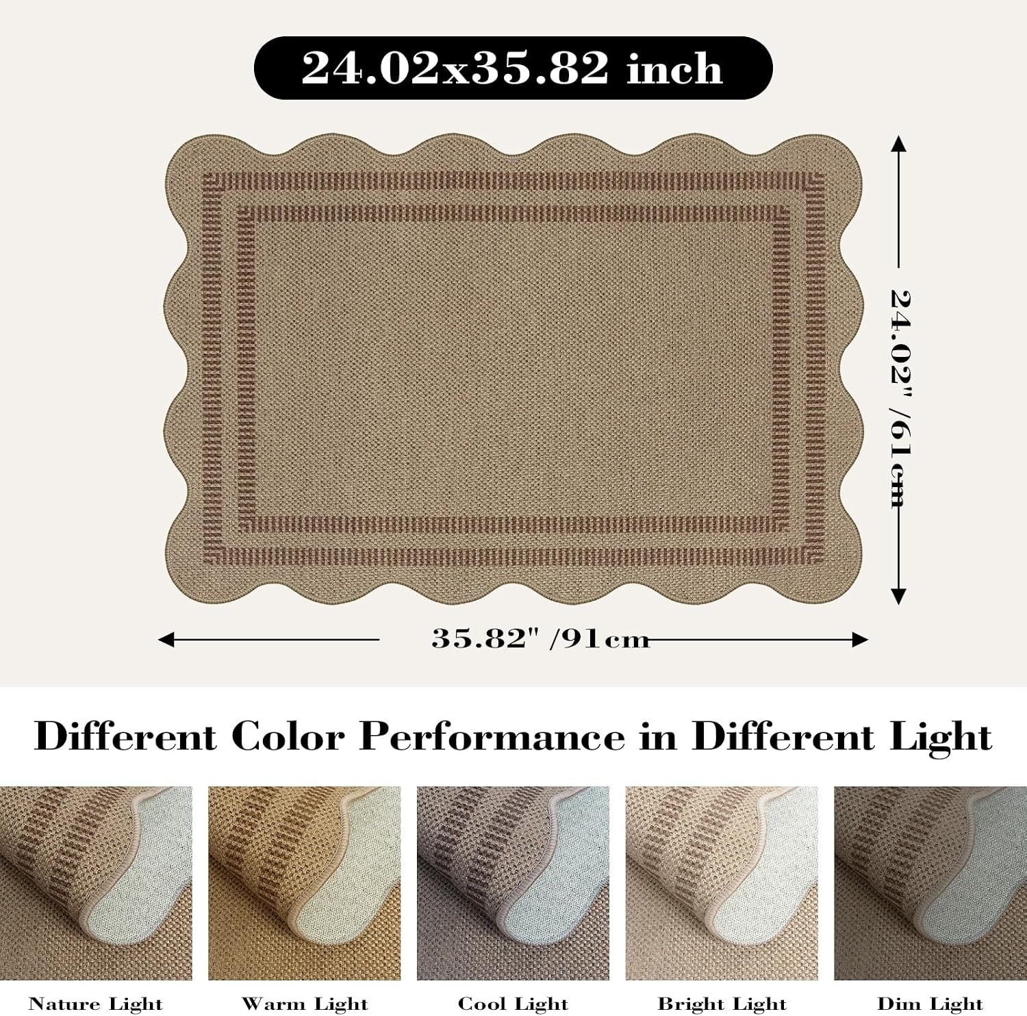 Washable Brown Jute Non Slip Entryway Rug
