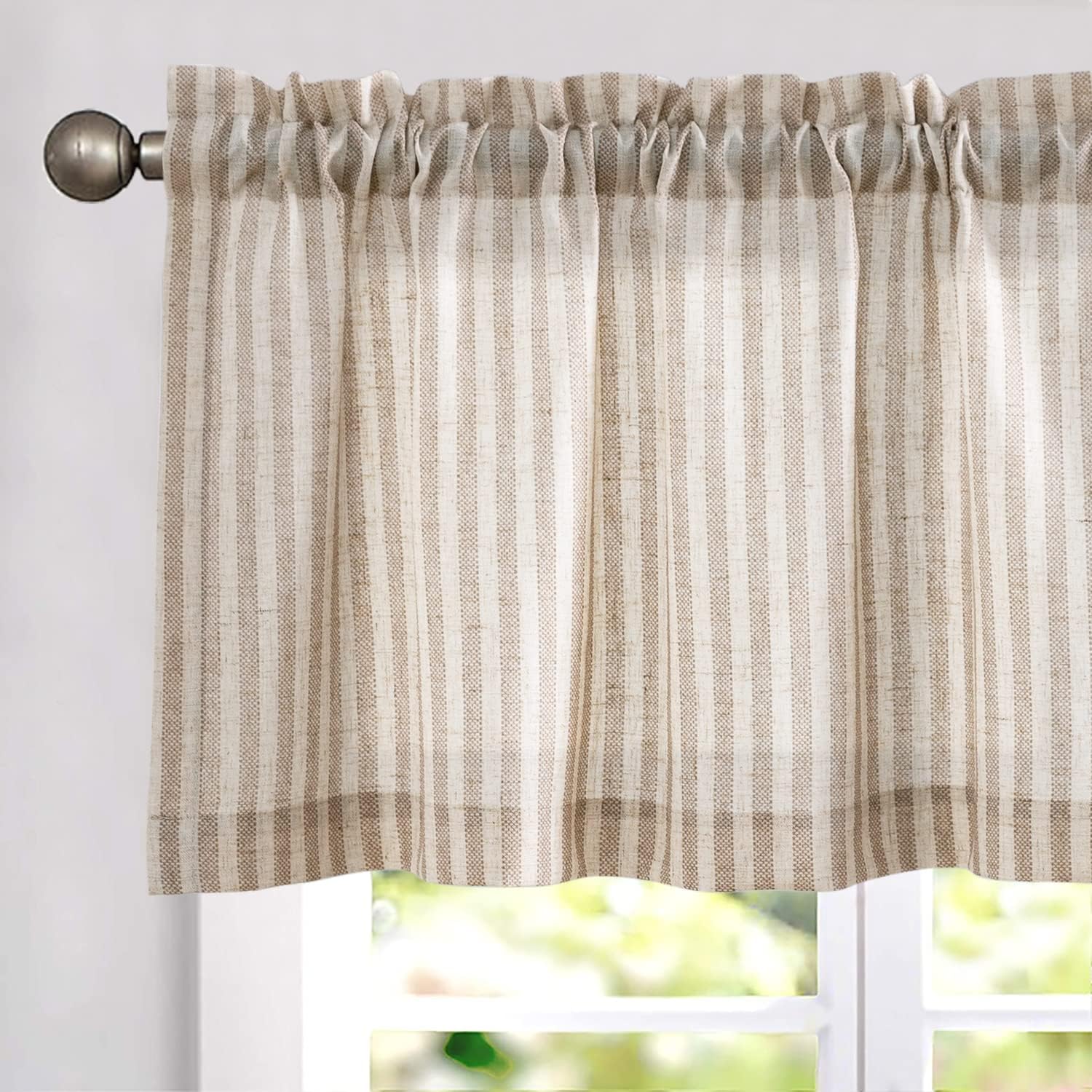 Vangao Taupe Stripe Linen Kitchen Valance
