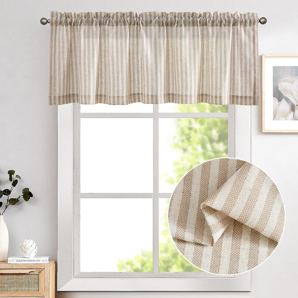 Vangao Taupe Stripe Linen Kitchen Valance