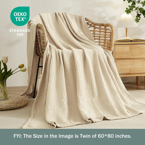 Beige 4-Layer Muslin Cotton Throw Blanket