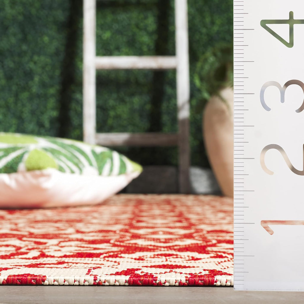 Safavieh Red Cream Waterproof Outdoor Rug