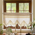 Beige Tassel Crochet Linen Boho Window Valance