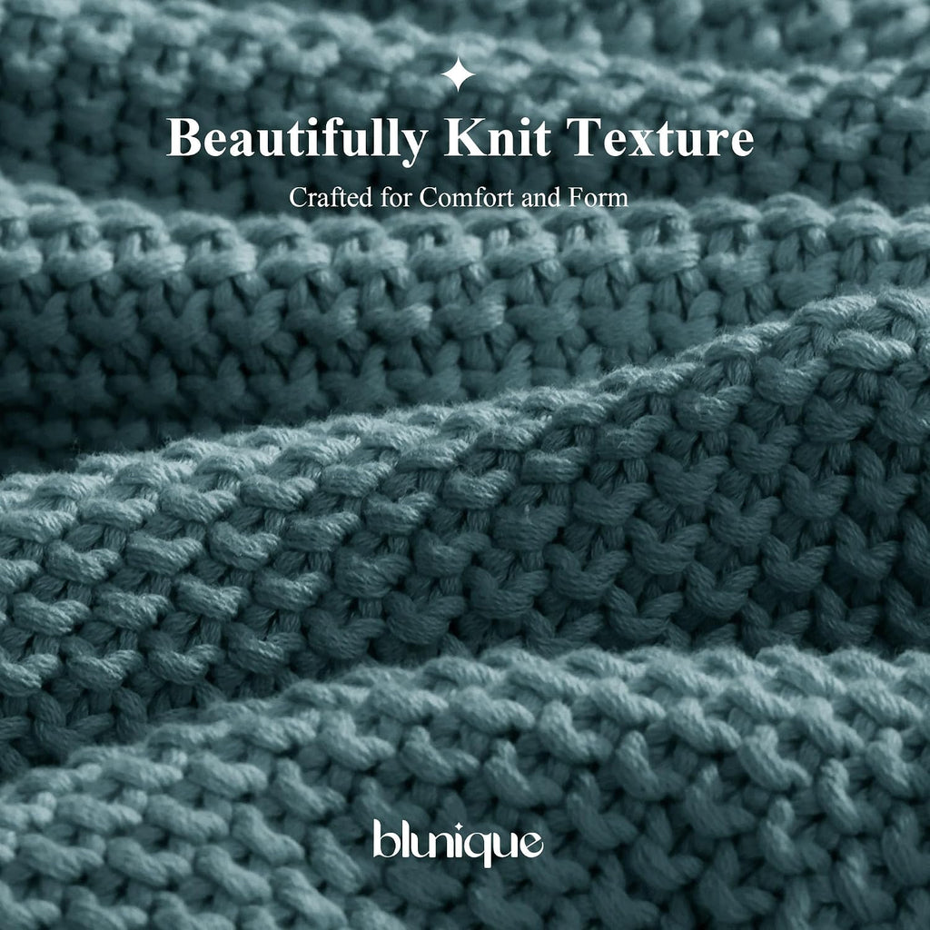 Teal Cable Knit Cotton Decor Throw Blanket