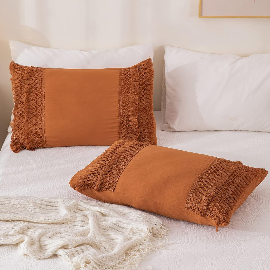 Rust Tassel Boho Microfiber Pillowcases Set