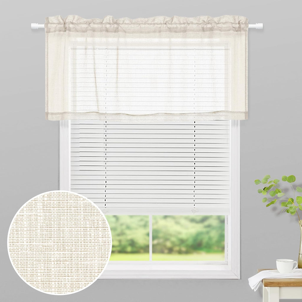 Beige Linen Sheer Kitchen Valance