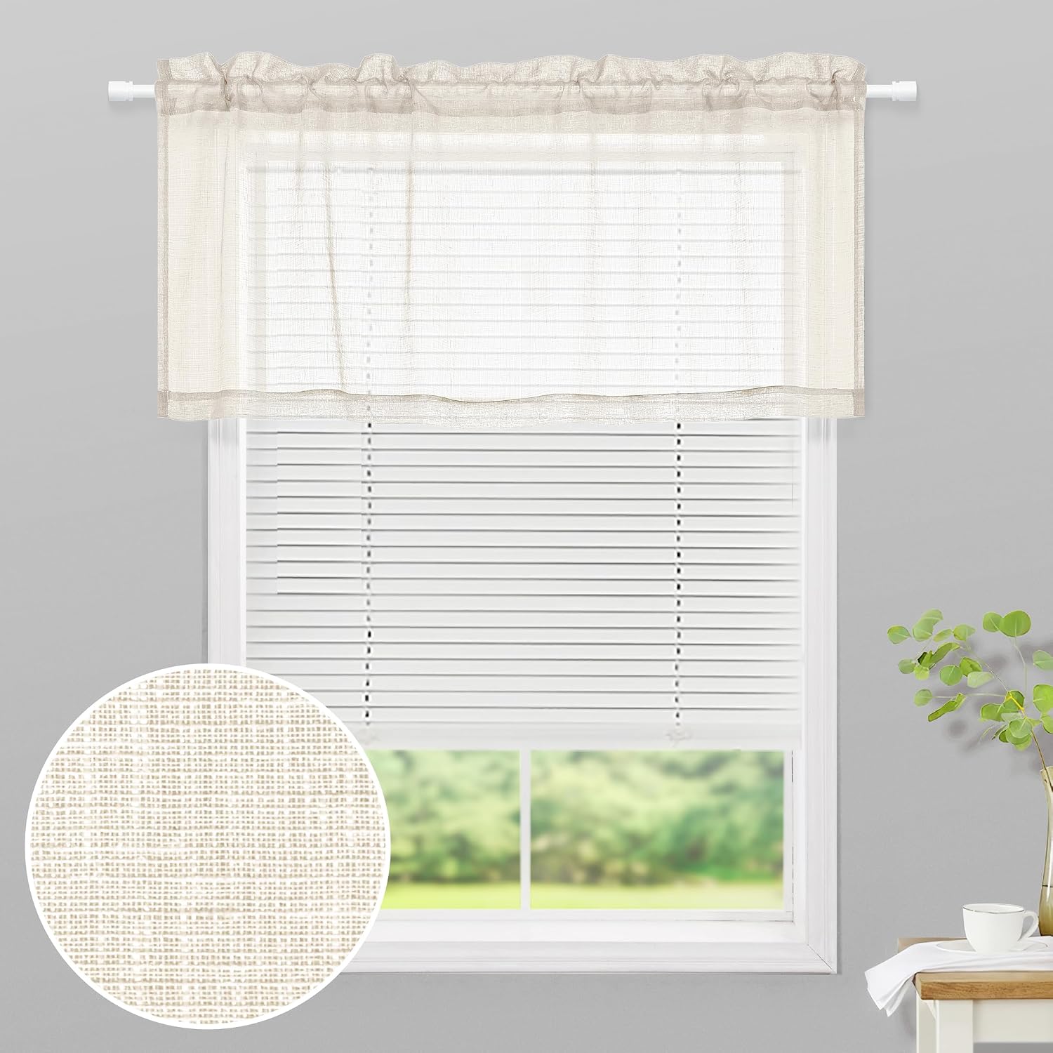 Beige Linen Sheer Kitchen Valance