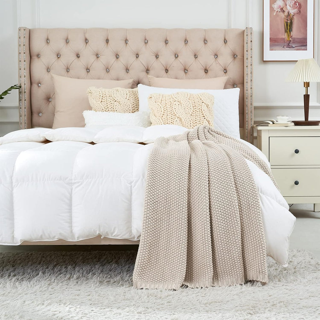 Longhui Beige Organic Cable Knit Throw Blanket