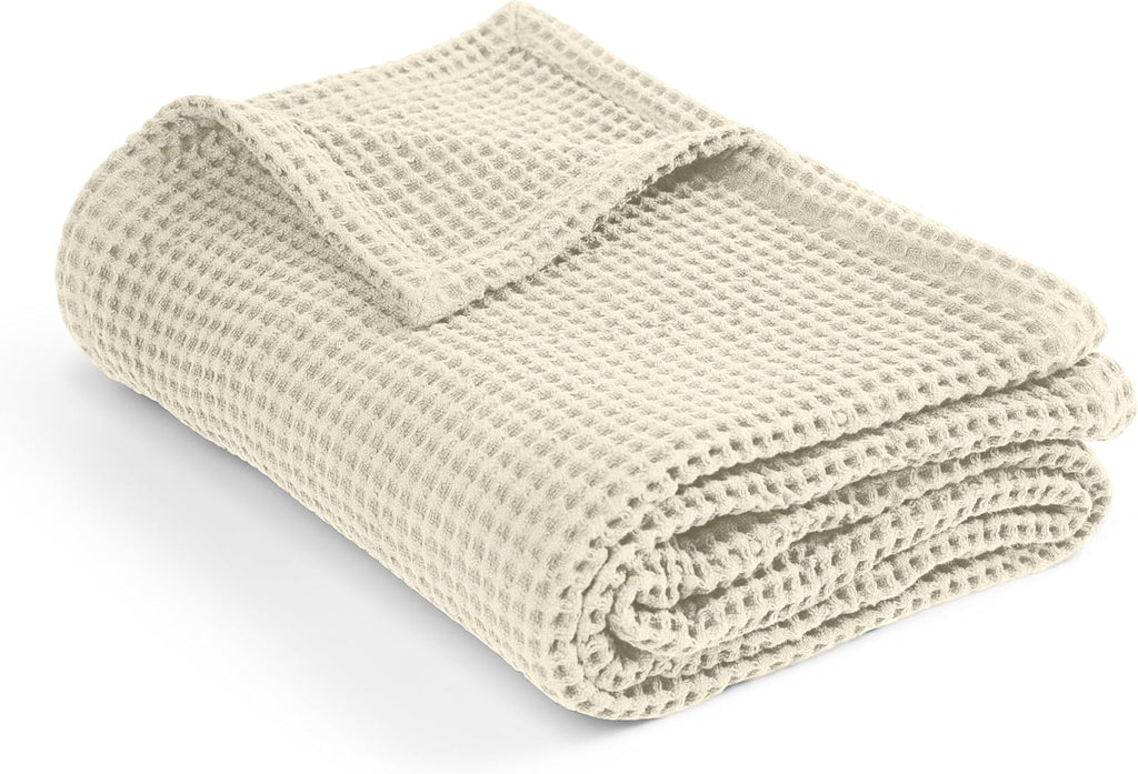 Beige Waffle Cotton Summer Couch Throw Blanket