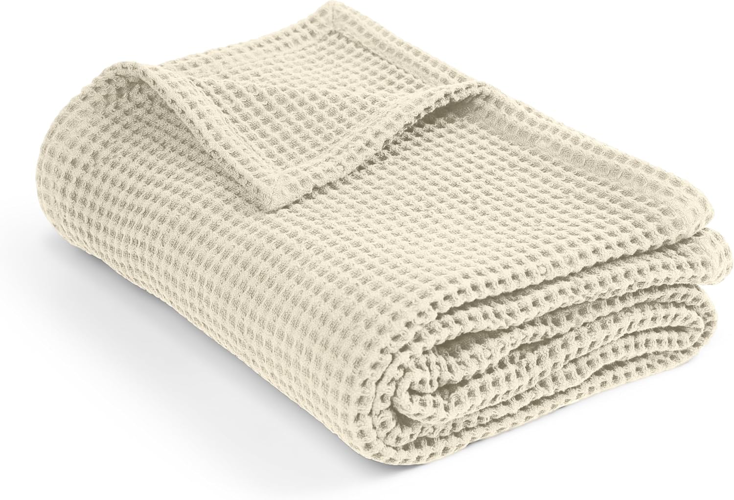 Beige Waffle Cotton Summer Couch Throw Blanket
