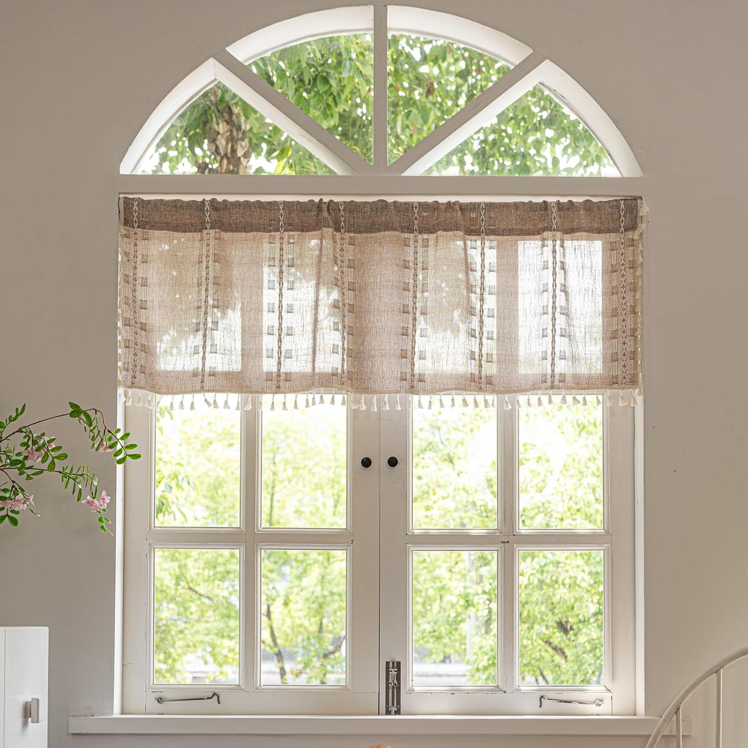 Natural Tassel Striped Linen Boho Kitchen Valance