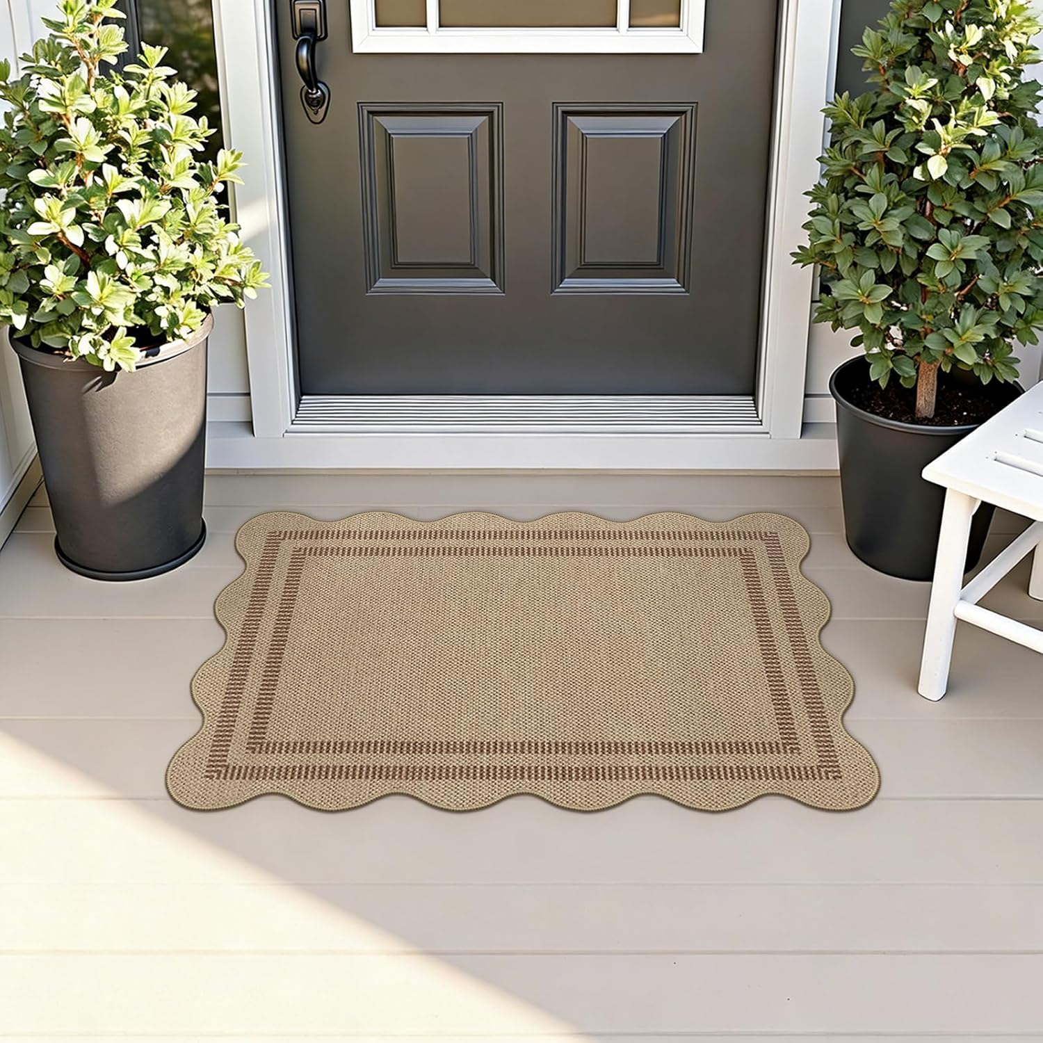 Washable Brown Jute Non Slip Entryway Rug