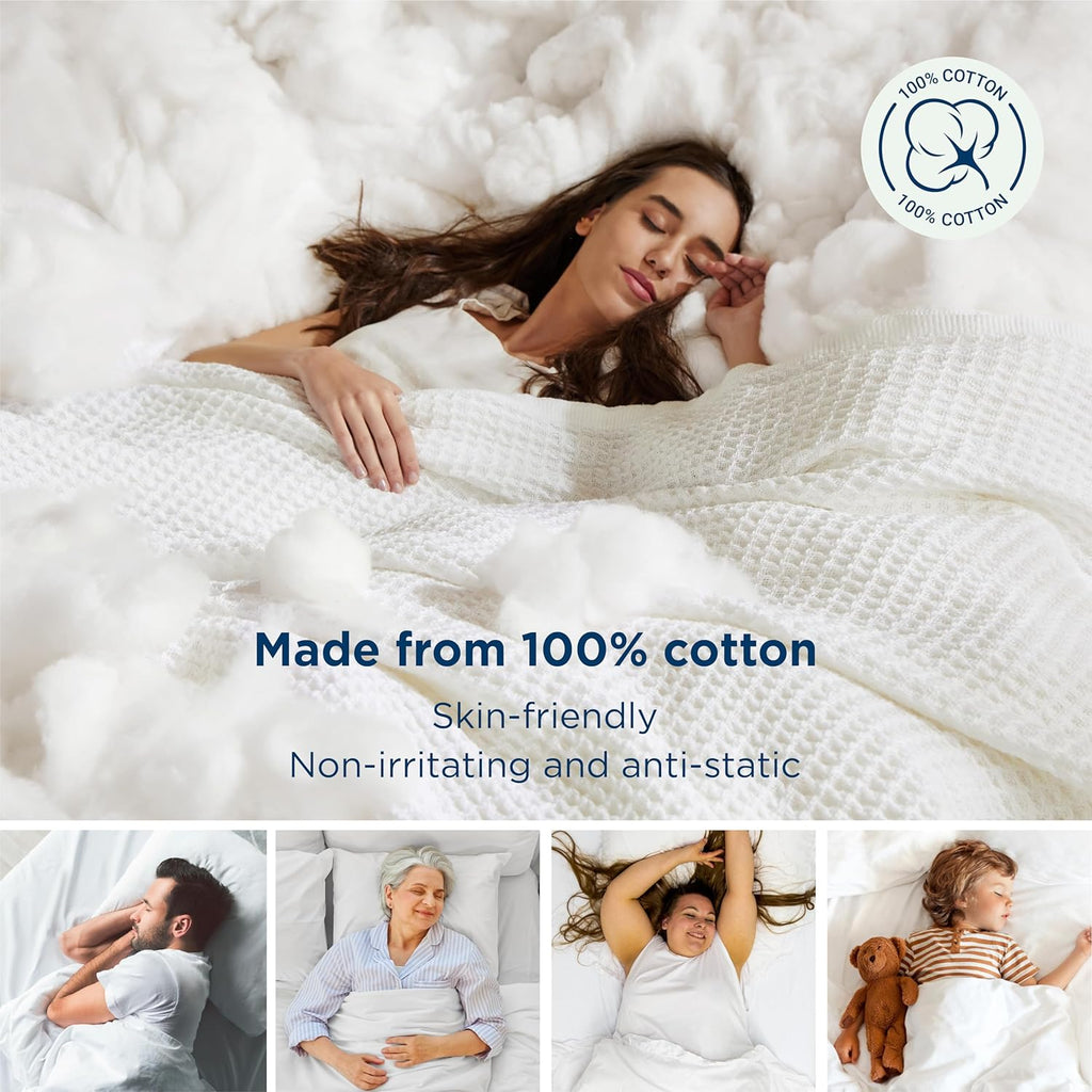 Bedsure White Waffle Cotton Decor Throw Blanket