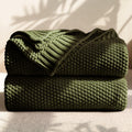 Olive Green Cable Knit Cotton Throw Blanket