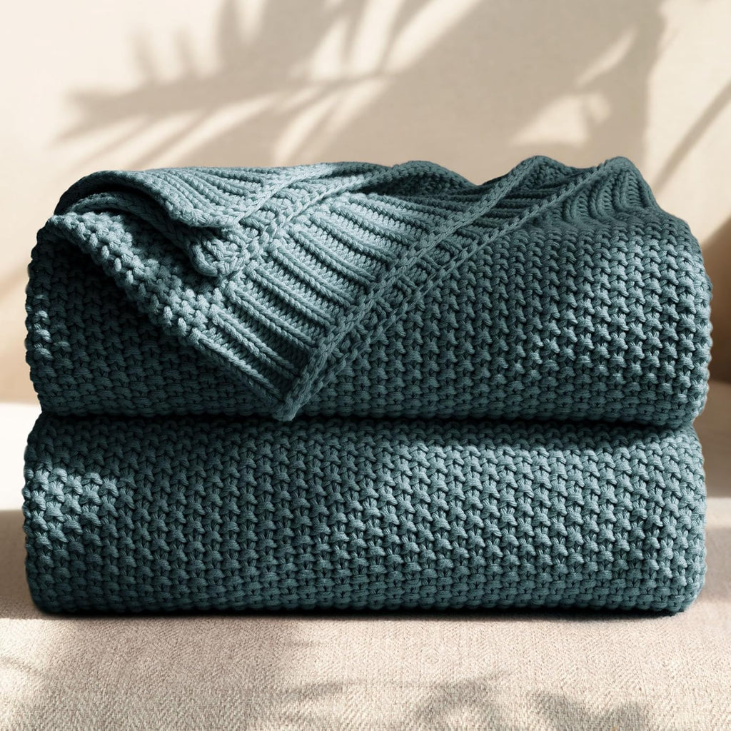 Teal Cable Knit Cotton Decor Throw Blanket