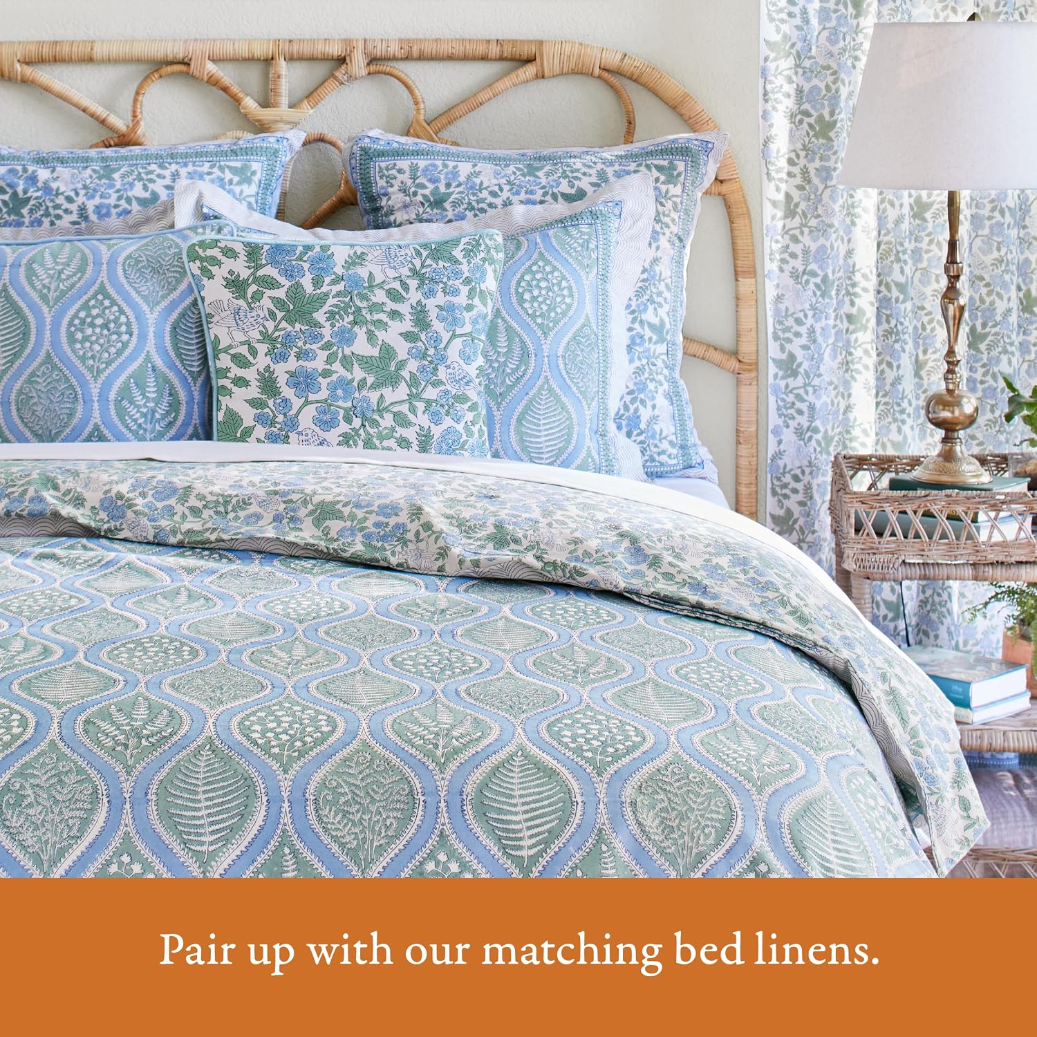Saffron Blue Floral Cotton Boho Pillow Sham