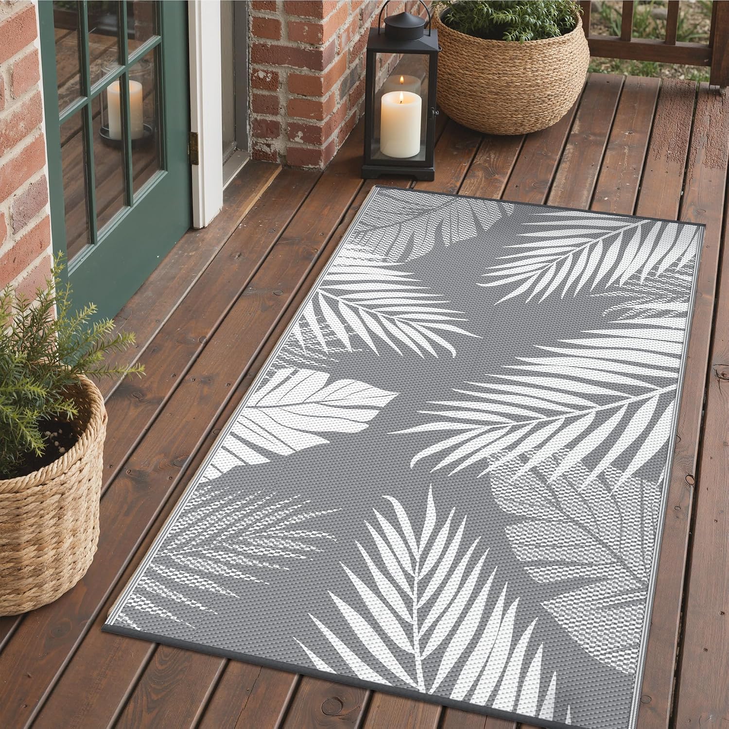 Genimo Grey White Reversible Waterproof Outdoor Rug