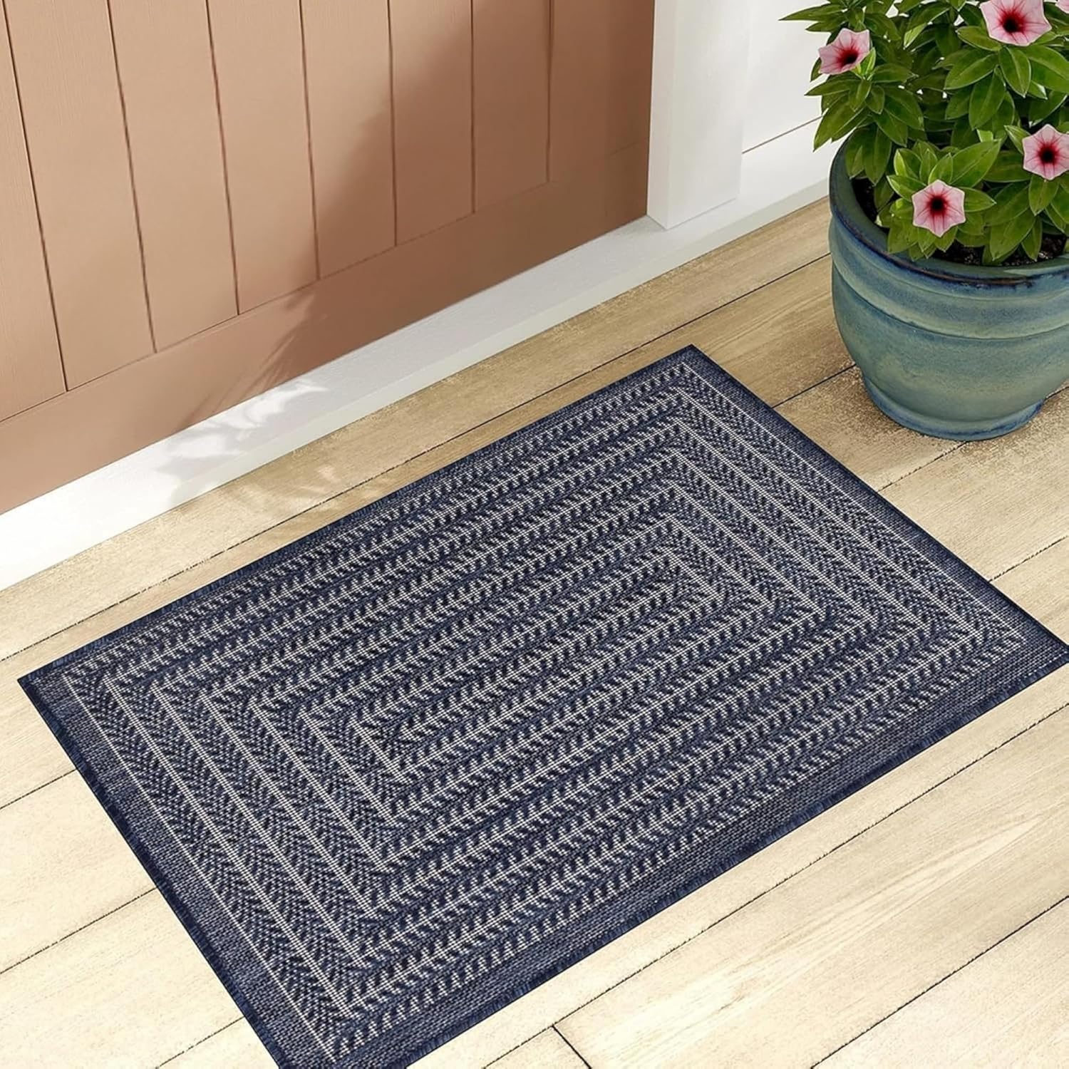 Adiva Indoor Outdoor Navy Rug 2'x3' Stain Resistant Mat