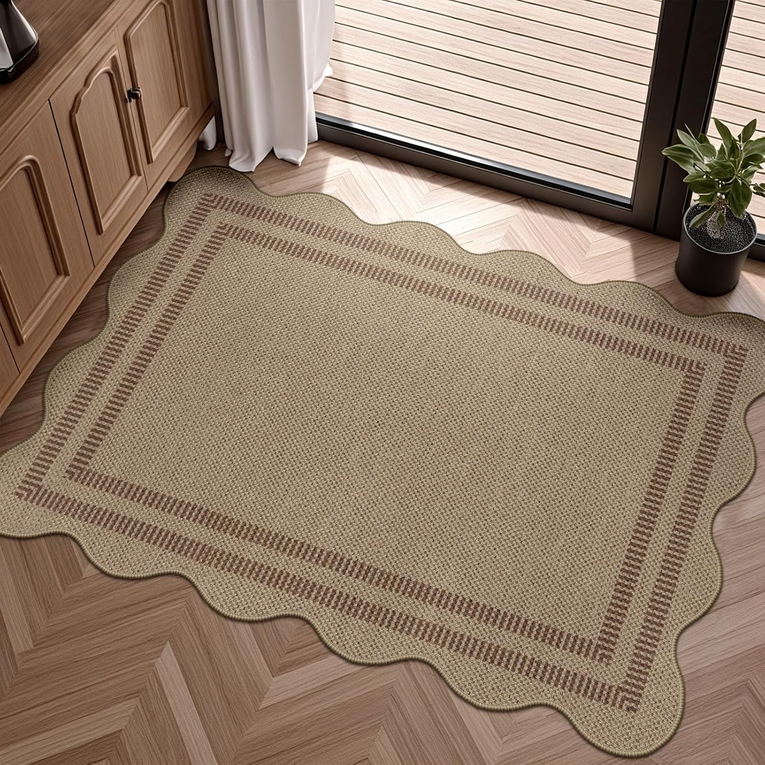 Washable Brown Jute Non Slip Entryway Rug