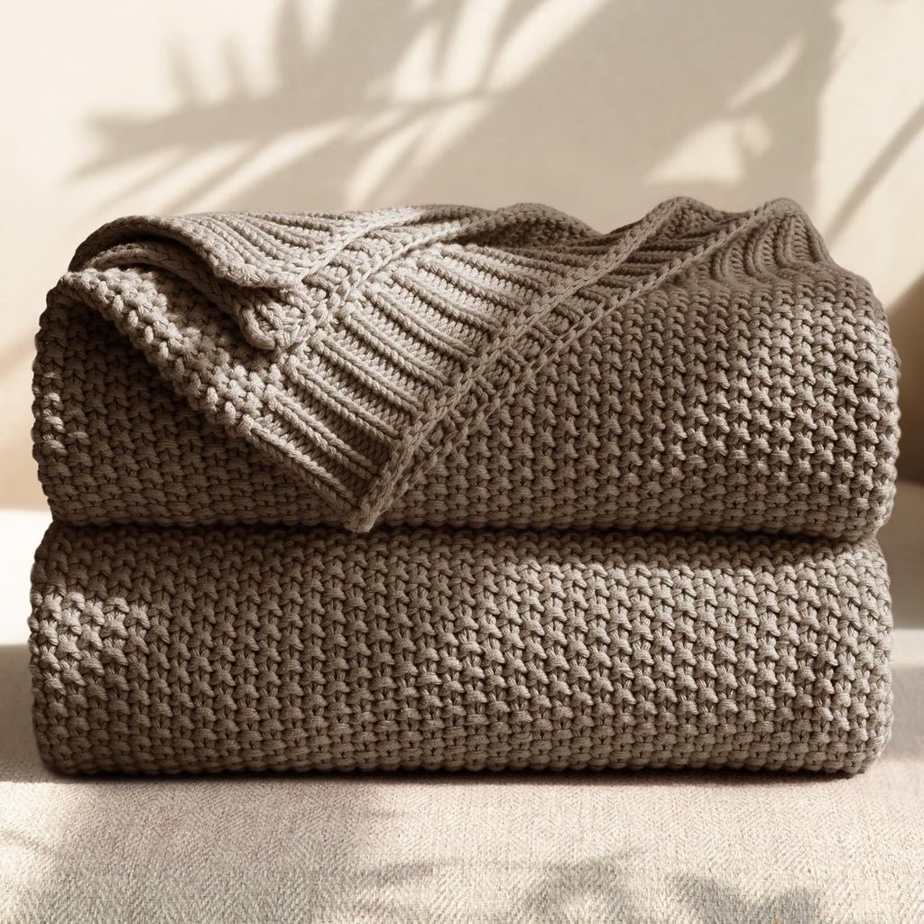 Taupe Cable Knit Cotton All Season Throw Blanket
