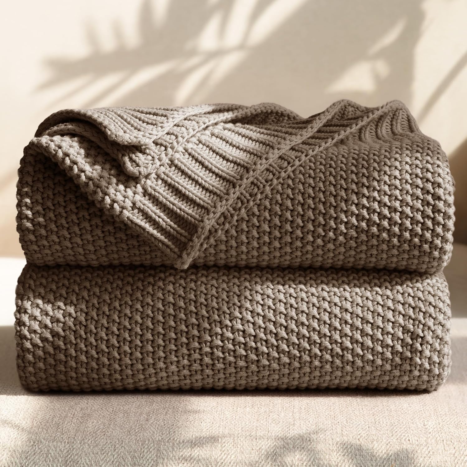 Taupe Cable Knit Cotton All Season Throw Blanket
