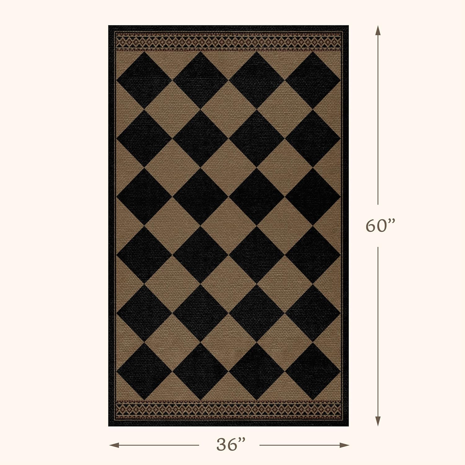Brown Black Checkered Washable Jute Outdoor Rug