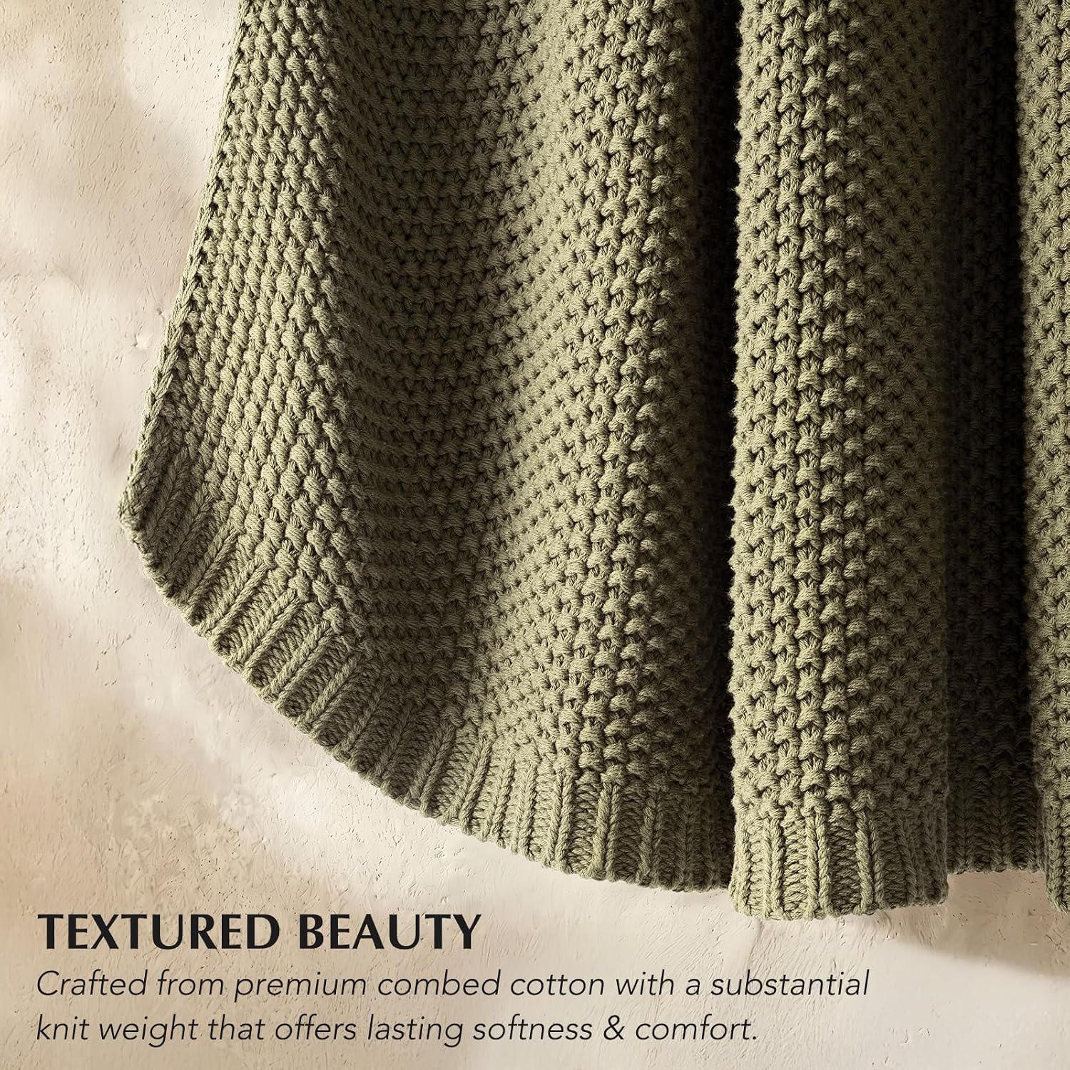 Organic Cotton Olive Knit Throw Blanket