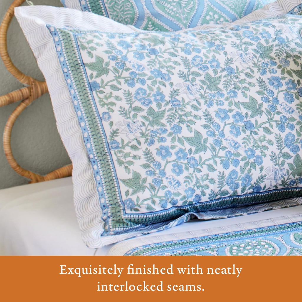 Saffron Blue Floral Cotton Boho Pillow Sham