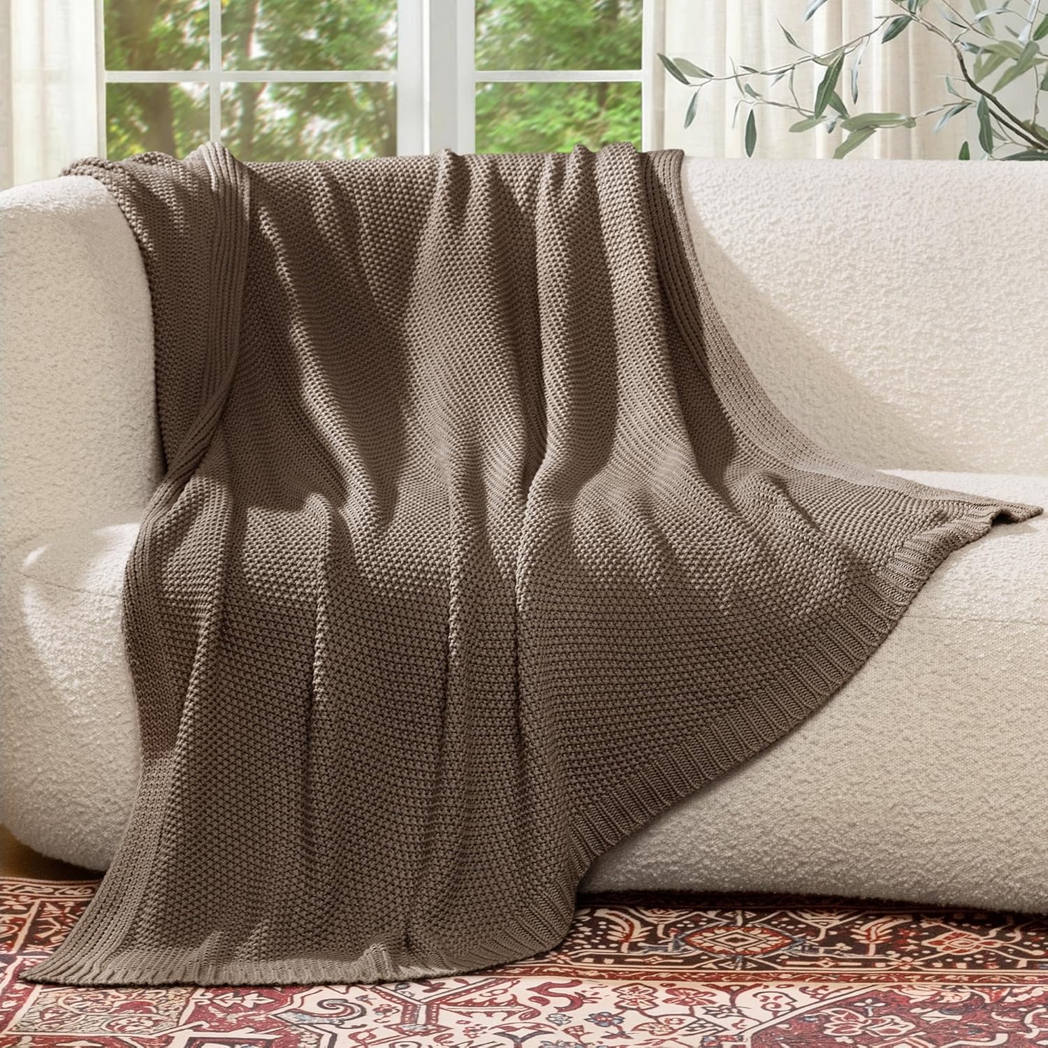 Taupe Cable Knit Cotton All Season Throw Blanket