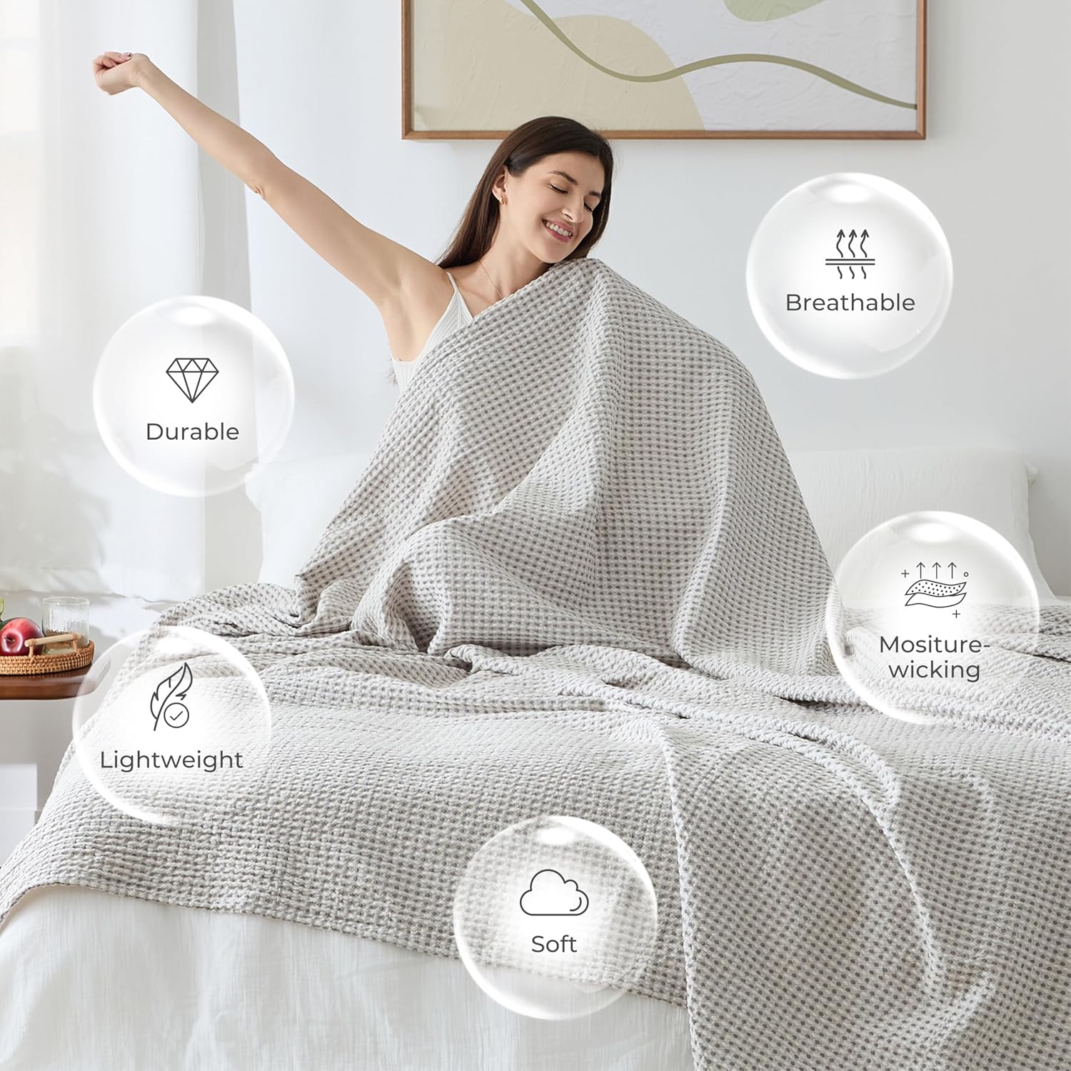 Gray White Two-Tone Waffle Cotton Throw Blanket