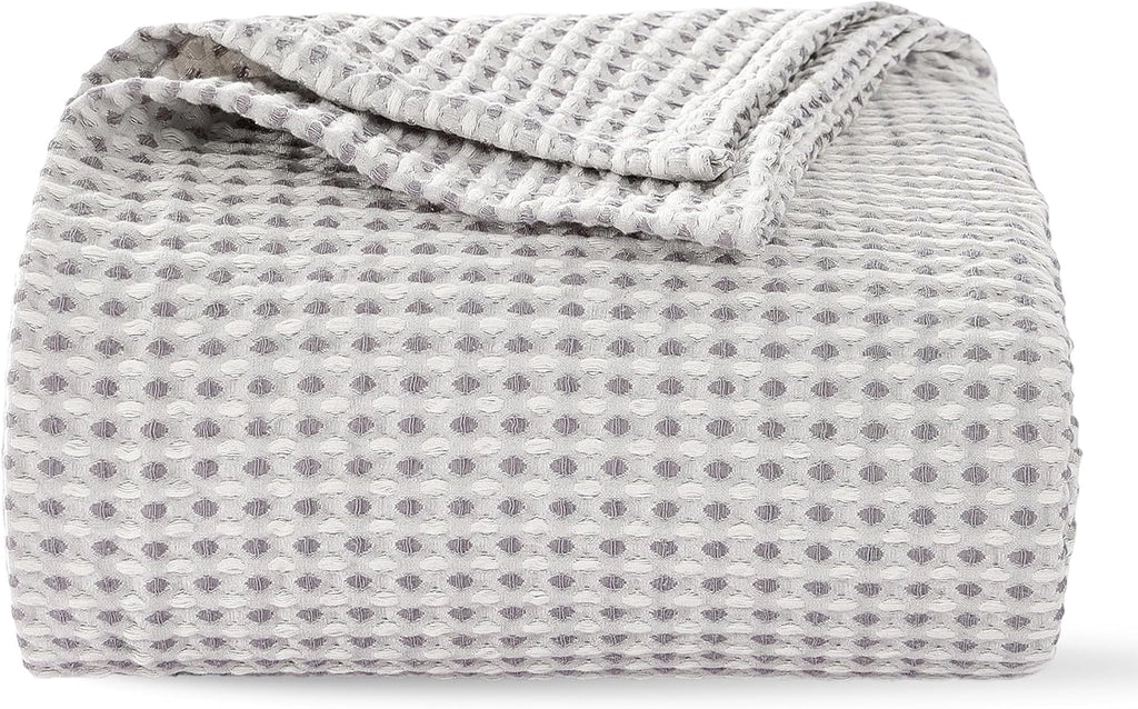 Gray White Two-Tone Waffle Cotton Throw Blanket
