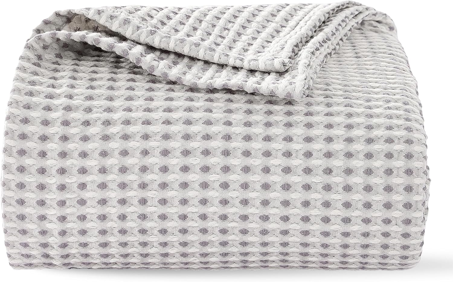 Gray White Two-Tone Waffle Cotton Throw Blanket