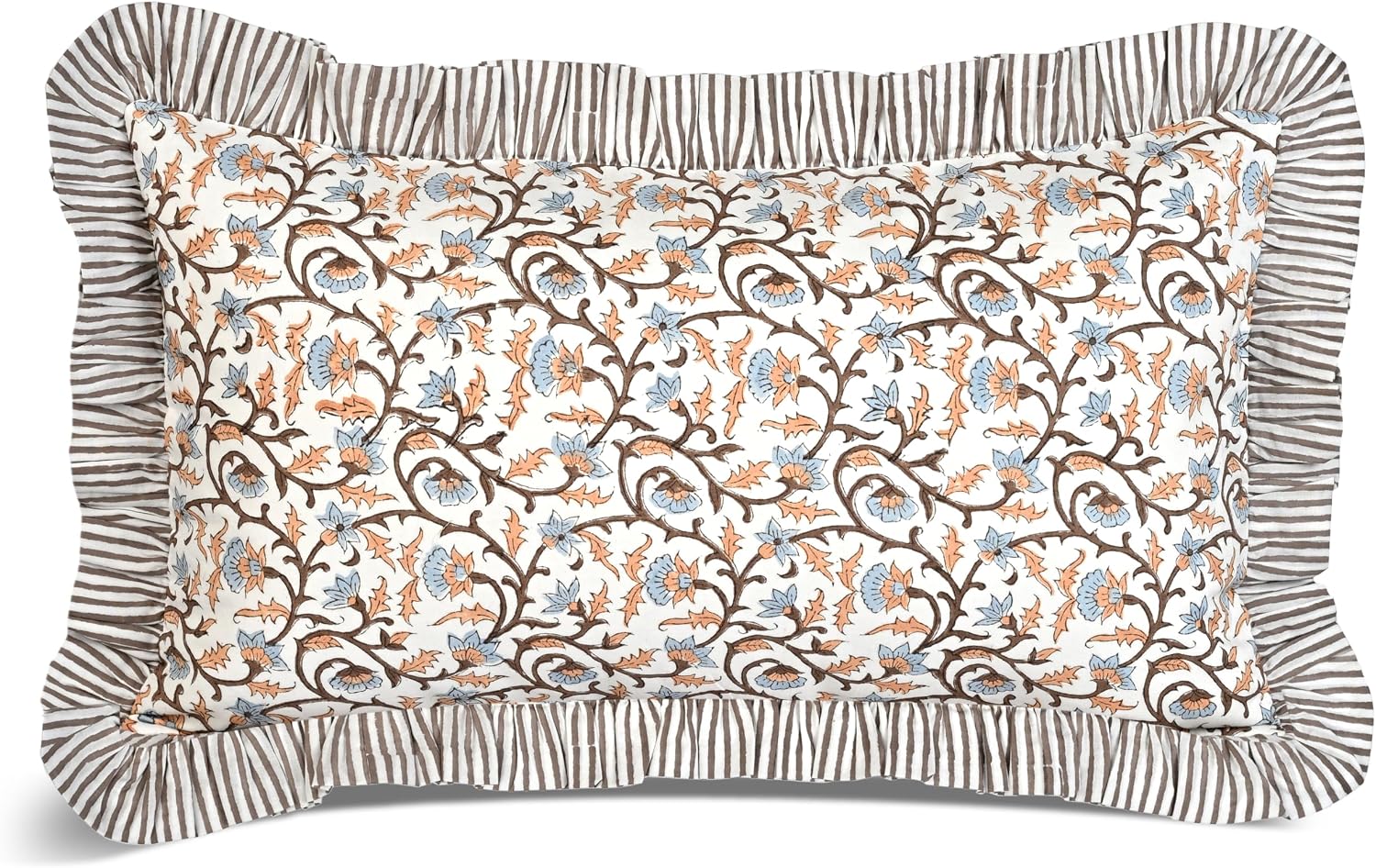 Ridhi Cotton Ruffle Floral Lumbar Pillow Cover
