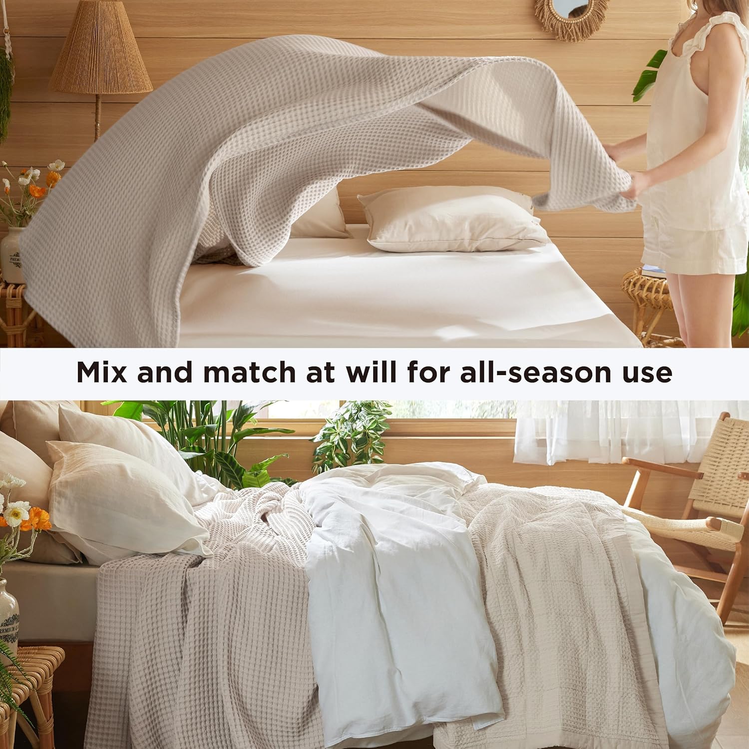 Bedsure Waffle Cotton Summer Decor Throw Blanket