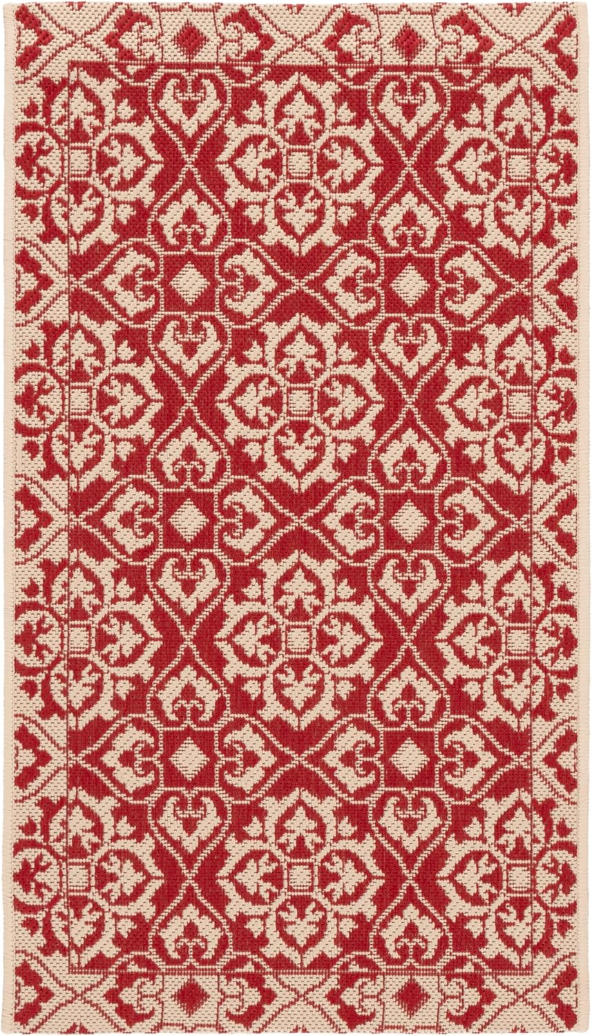 Safavieh Red Cream Waterproof Outdoor Rug