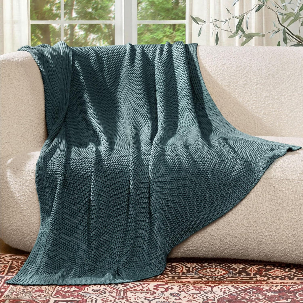 Teal Cable Knit Cotton Decor Throw Blanket
