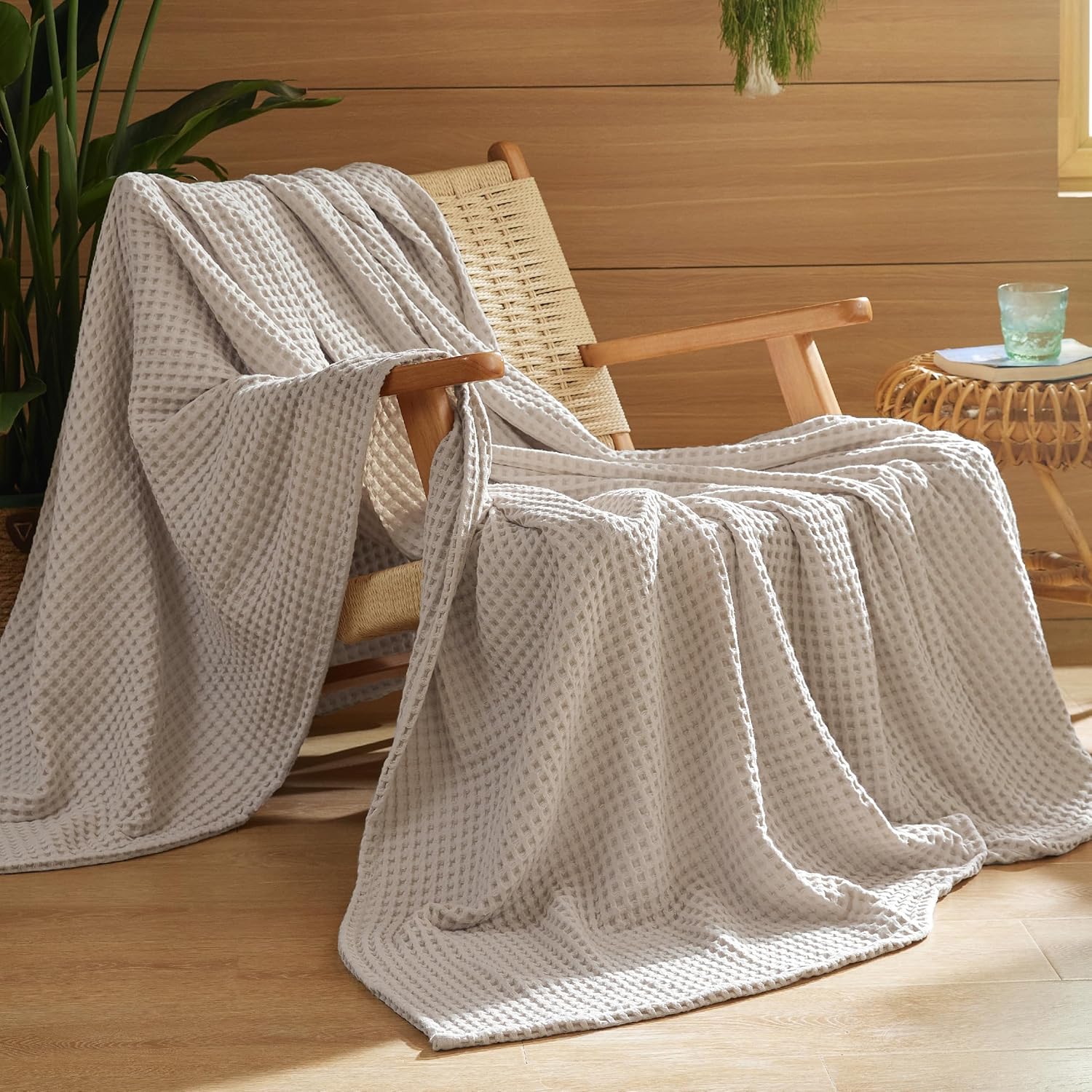 Bedsure Waffle Cotton Summer Decor Throw Blanket